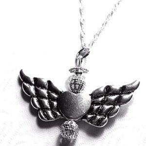 Beaded Silver Angel pendant necklace Hand crafted